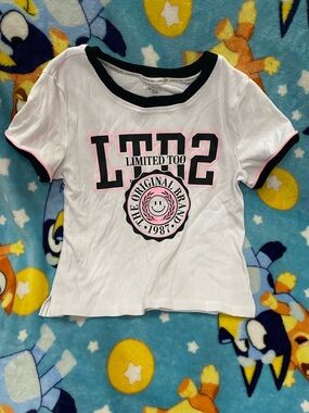 Limited Too White Tee with Pink & Black Trim and Graphic